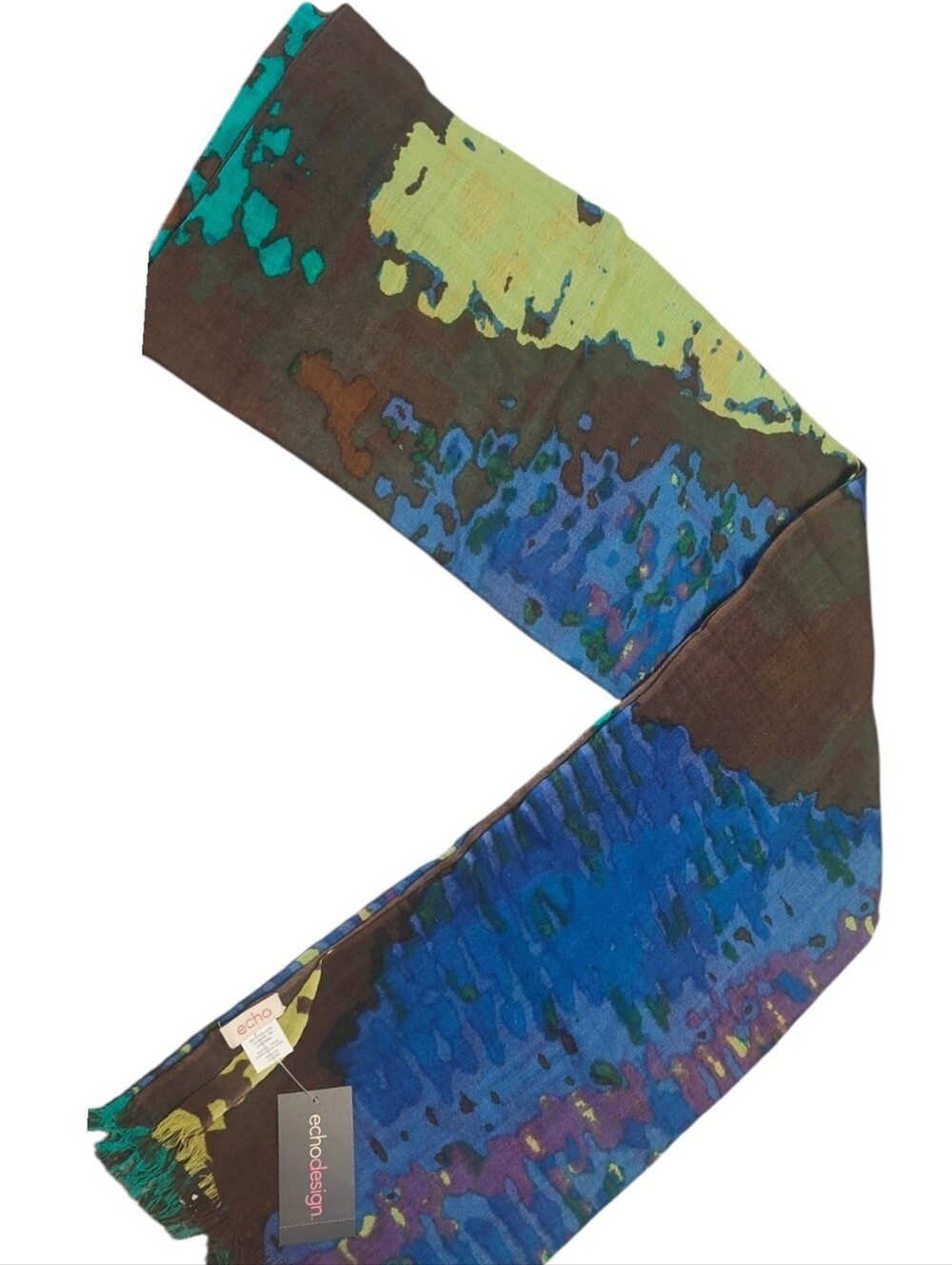 Echo Design Kids Blue & Green Patterned Scarf Wool/Cashmere